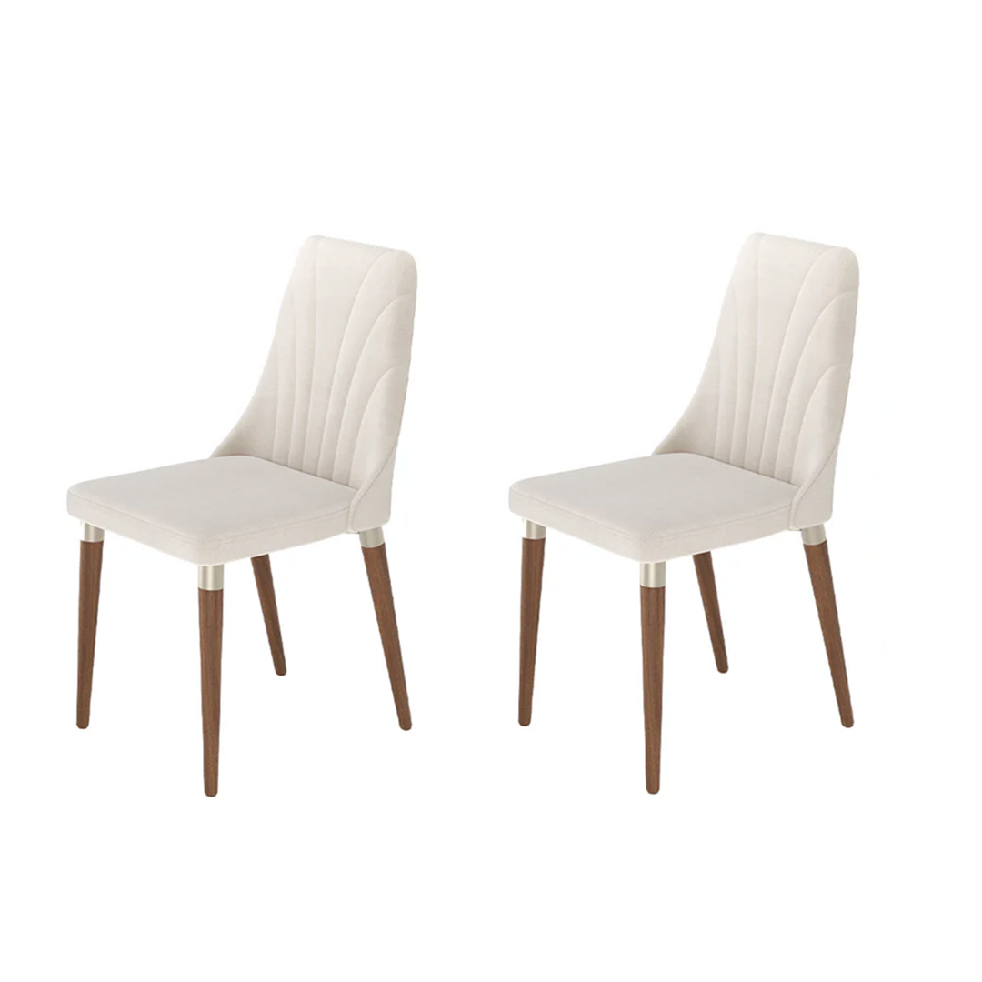 Conjunto de 2 Cadeiras de Madeira Maciça Estofada Lara - Natural c/ Linho Off White - Champanhe