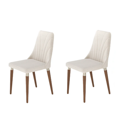 Conjunto de 2 Cadeiras de Madeira Maciça Estofada Lara - Natural c/ Linho Off White - Champanhe