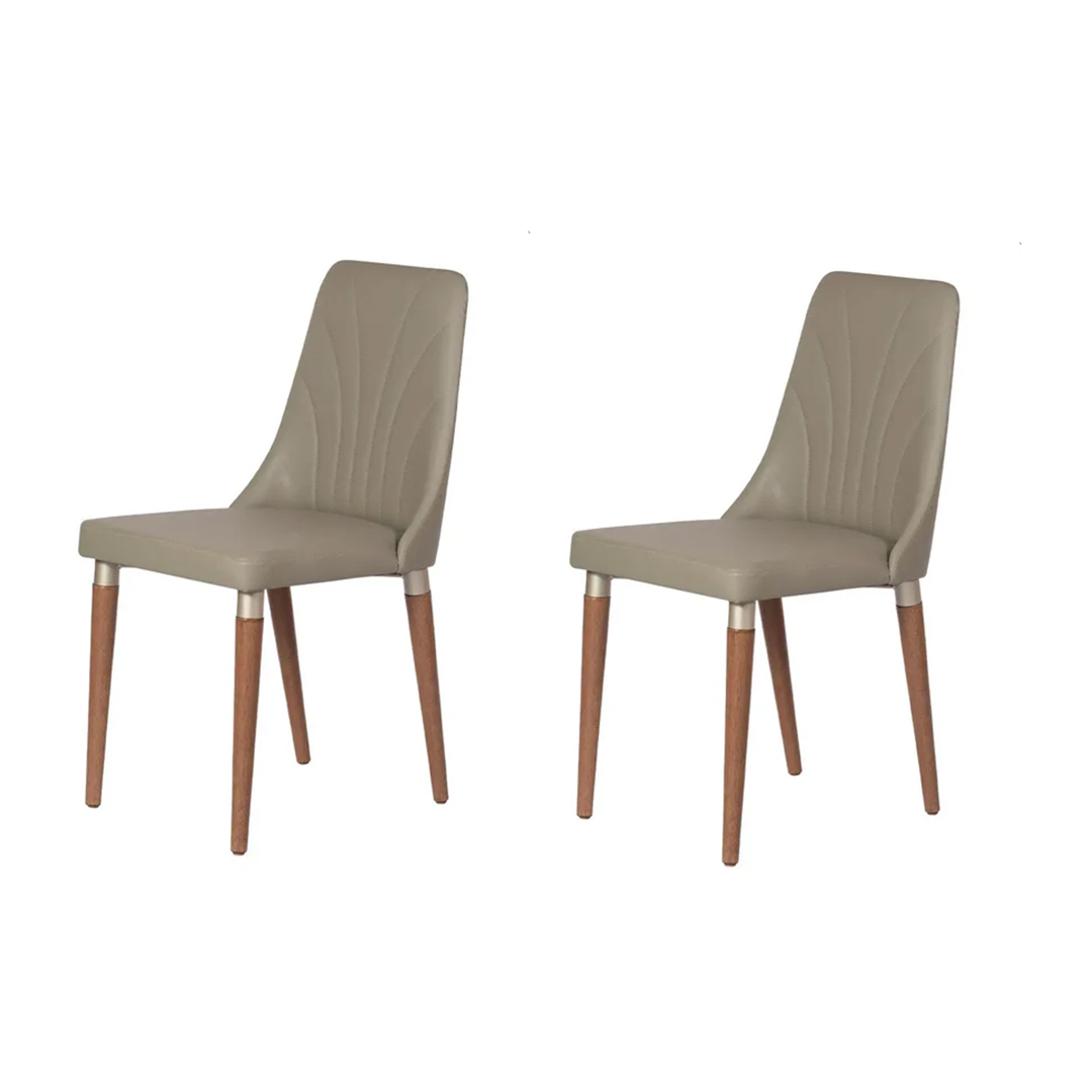 Conjunto de 2 Cadeiras de Madeira Maciça Estofada Lara - Natural c/ PU Fendi - Champanhe