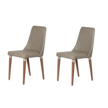 Conjunto de 2 Cadeiras de Madeira Maciça Estofada Lara - Natural c/ PU Fendi - Champanhe