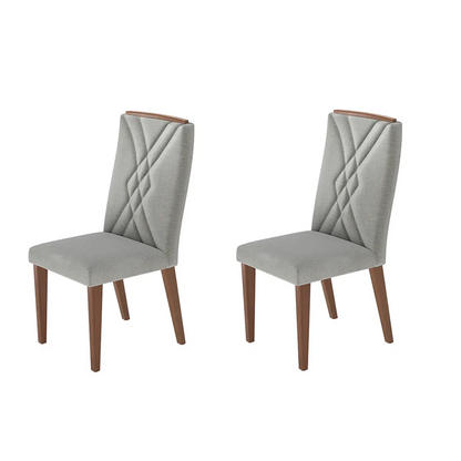 Conjunto de 2 Cadeiras de Madeira Maciça Estofada Megan - Natural c/ Linho Cinza