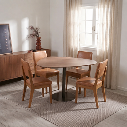 Conjunto de Jantar Mesa Organica Kalyx 4 Cadeiras Ella Canella c/ PU Caramelo