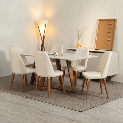 Conjunto de Jantar Mesa Retangular com Vidro Avena 6 Cadeiras Lara Canella c/ PU Off White
