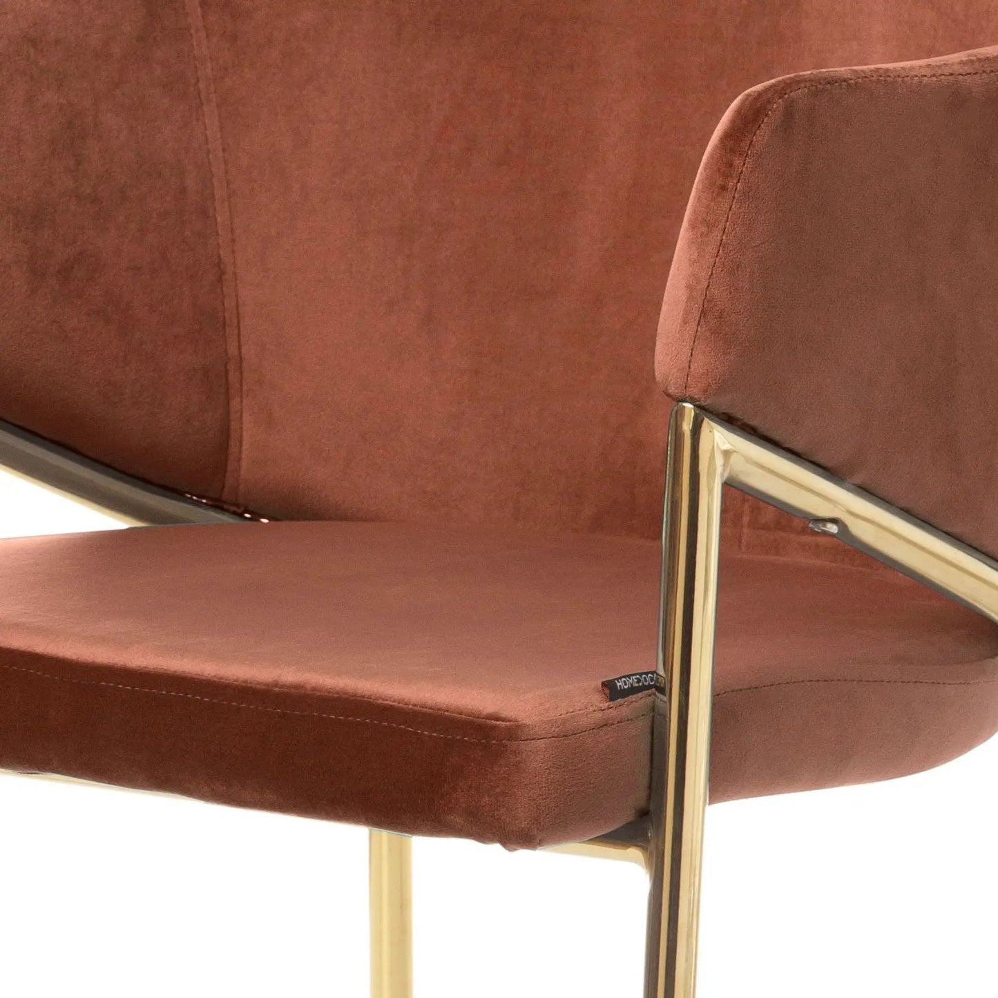Cadeira de Aço Estofada com Braços Crimson - Dourado c/ Veludo Canela