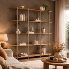 Estante de Livros 5 Prateleiras Aço com MDF Enya 180 cm - Canella c/ Champanhe