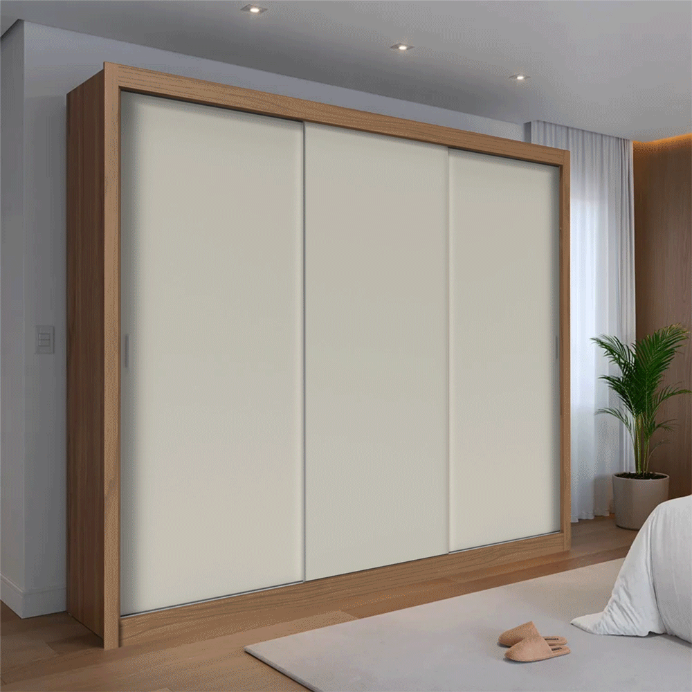 Guarda-Roupa Casal 3 Portas de Correr 8 Gavetas Montclair 275 cm - Canella c/ Off White Fosco