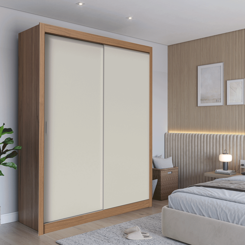 Guarda-Roupa Casal 2 Portas de Correr 4 Gavetas Montclair 186 cm - Canella c/ Off White Fosco