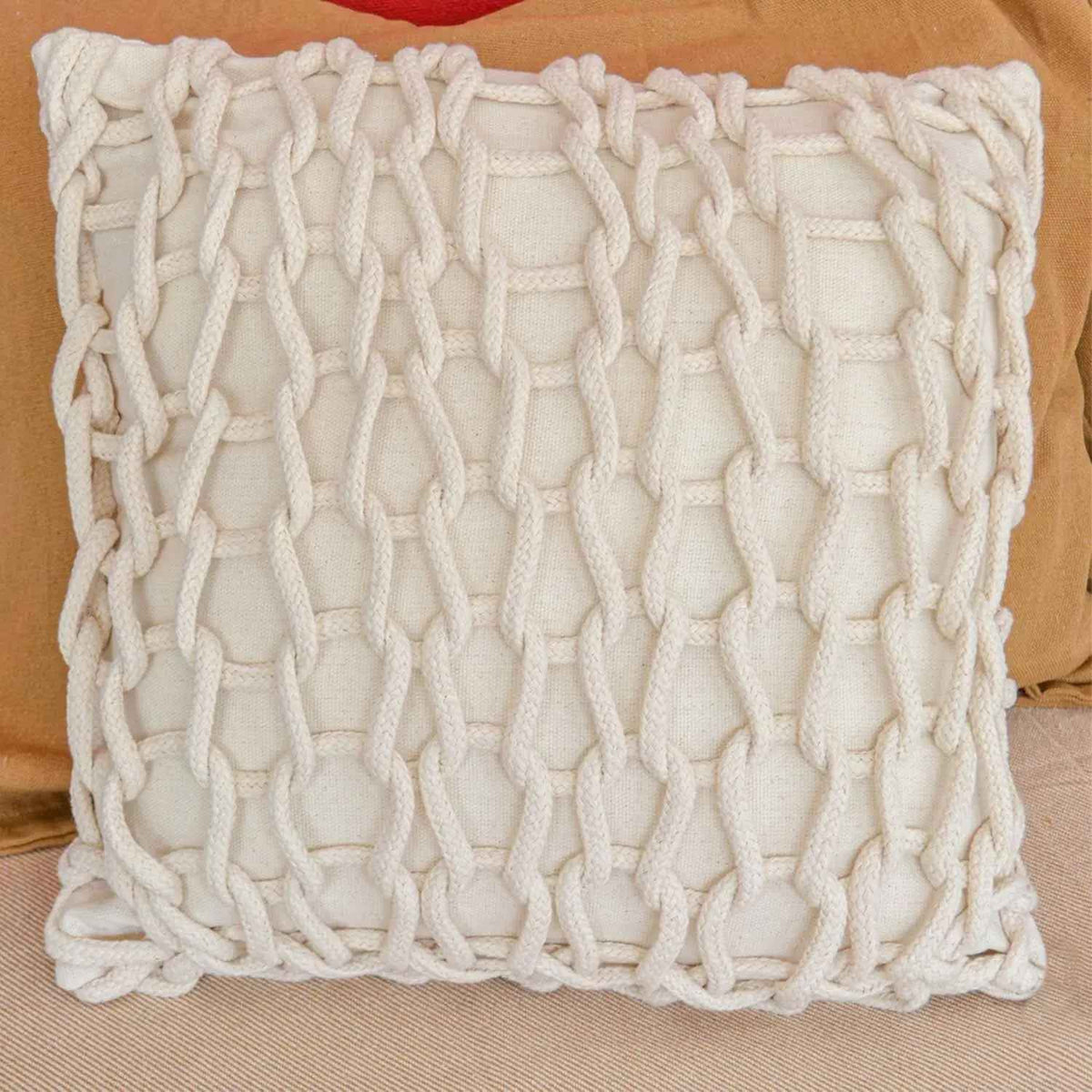 Almofada Sapé Macro Crochê Cru 45 x 45 cm
