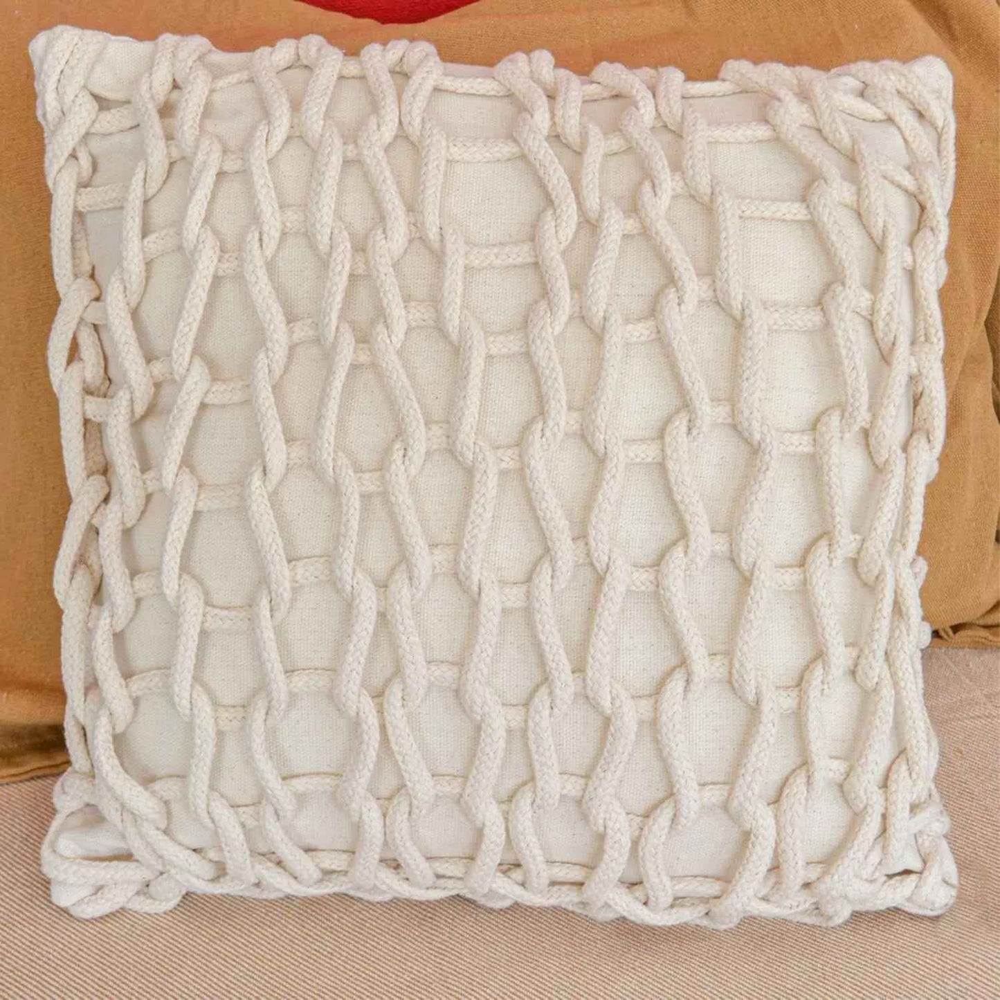 Almofada Sapé Macro Crochê Cru 45 x 45 cm