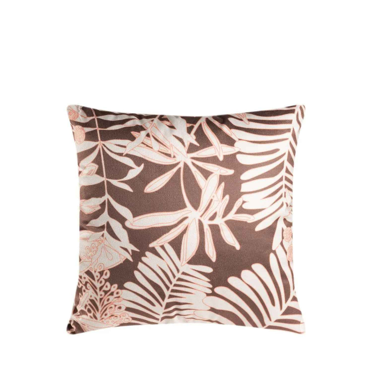 Capa da Almofada Veludo Florear 43 x 43 cm - Marrom c/ Folhas Off White