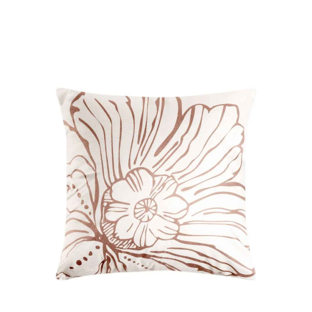Capa da Almofada Veludo Florear 43 x 43 cm - Off White c/ Flor Marrom