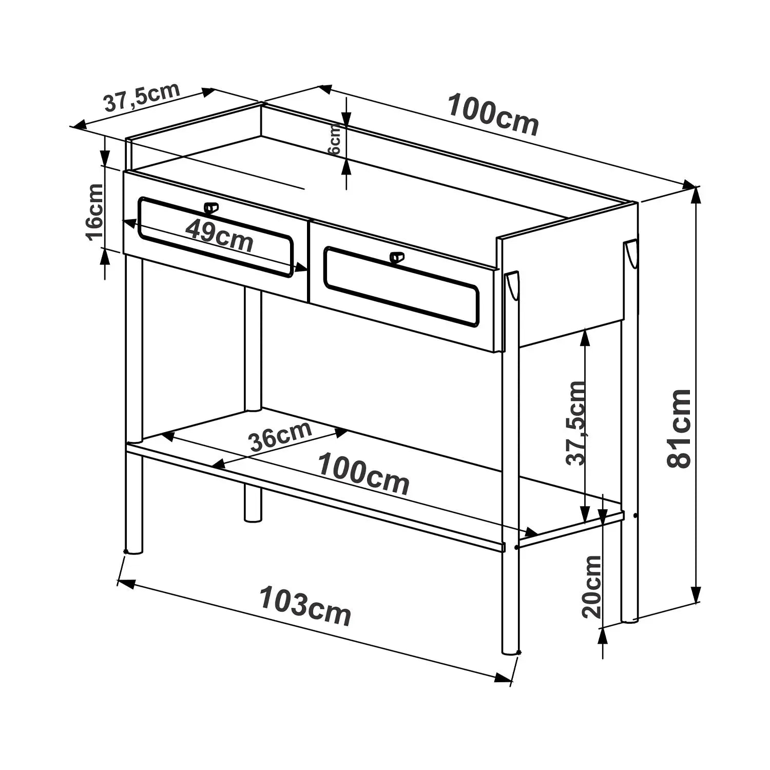 Homedock Aparador Harald c/ 2 Gavetas 103 cm - Mel c/ Palhinha Artesano