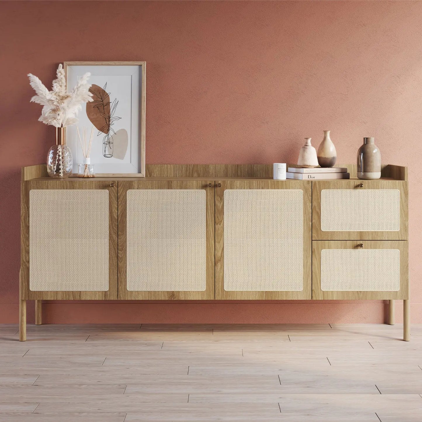 Homedock Buffet Solvei 183 cm - Mel c/ Palhinha Artesano