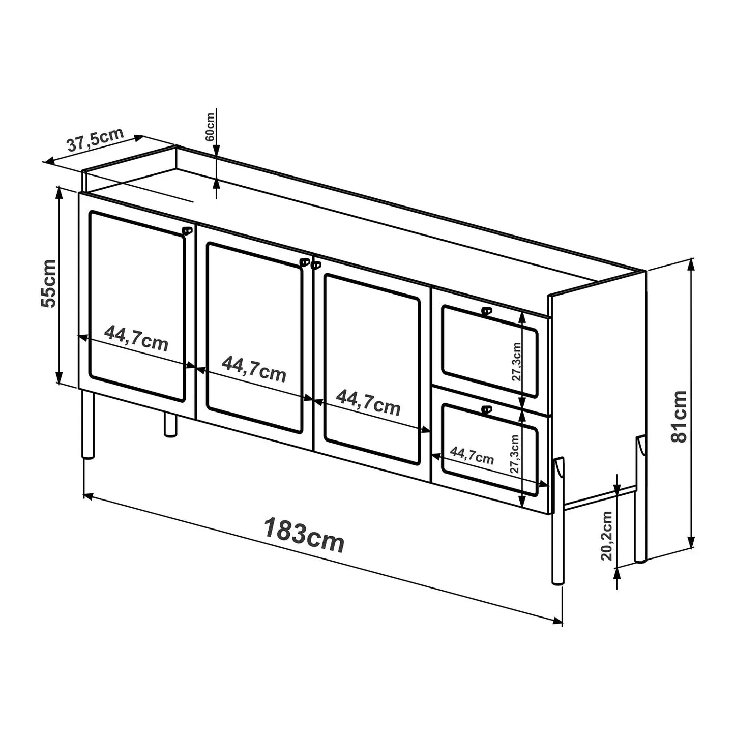 Homedock Buffet Solvei 183 cm - Mel c/ Palhinha Artesano