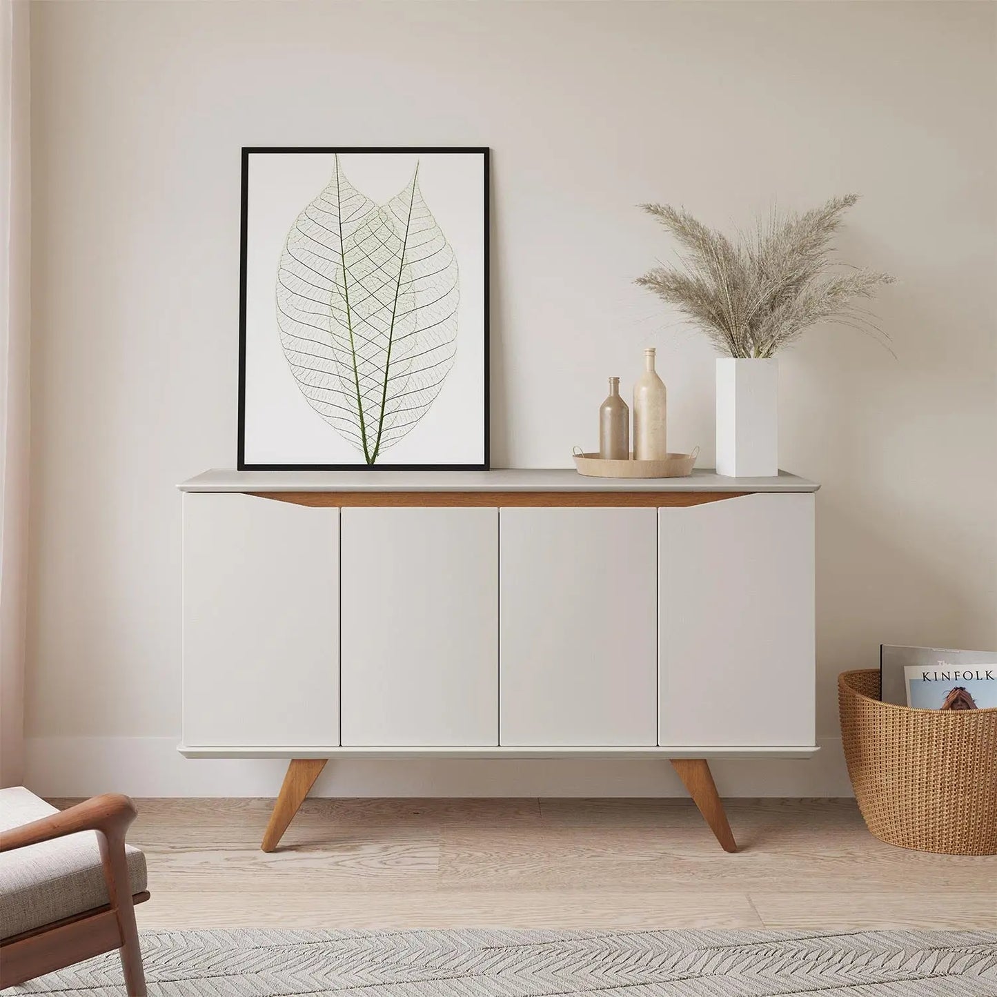 Homedock Buffet Olive 135 cm - Off White Fosco c/ Natural Moveis