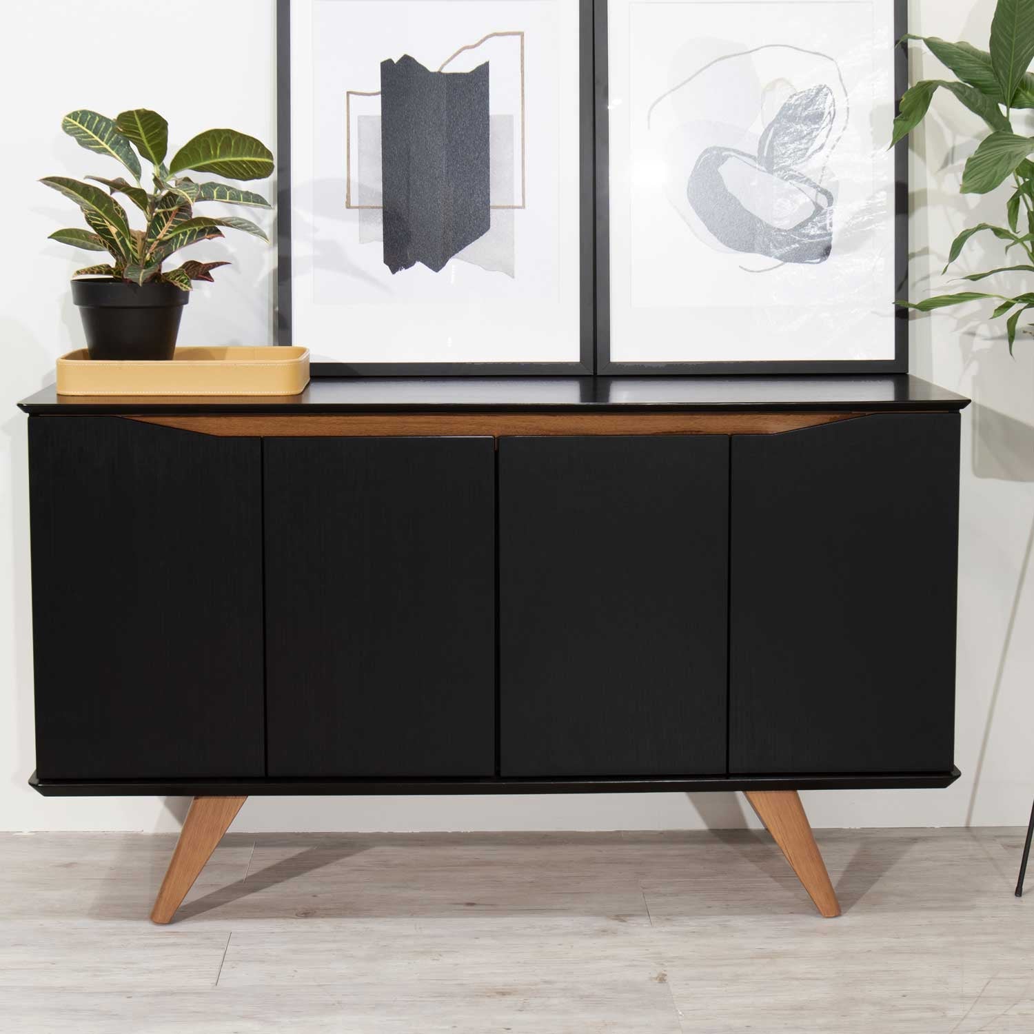 Homedock Buffet Olive 135 cm - Preto c/ Natural Moveis