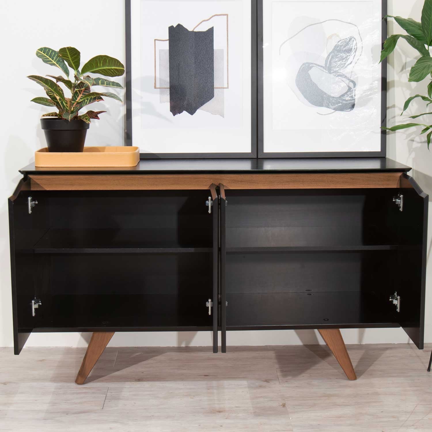 Homedock Buffet Olive 135 cm - Preto c/ Natural Moveis