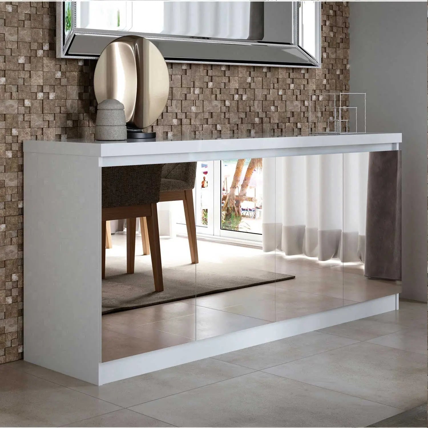 Homedock Buffet Truzzi Espelhado 160 cm - Branco Brilho Móveis Provincia