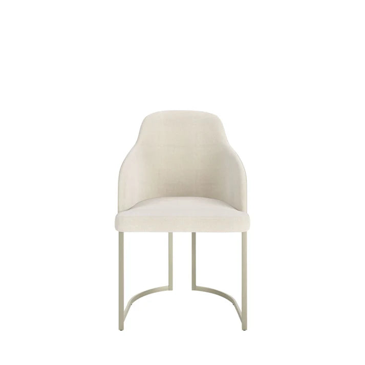 Conjunto de Jantar Mesa Redonda com Vidro Cloe 4 Cadeiras Abany Off White Fosco c/ Linho Mescla Cru