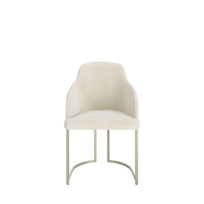 Conjunto de Jantar Mesa Redonda com Vidro Cloe 4 Cadeiras Abany Off White Fosco c/ Linho Mescla Cru