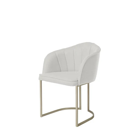 Conjunto de Jantar Mesa Redonda com Vidro Cloe 4 Cadeiras Beverly Champanhe c/ Linho Mescla Cru
