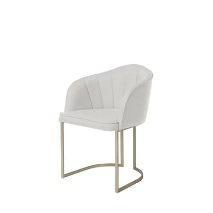 Conjunto de Jantar Mesa Redonda com Vidro Cloe 4 Cadeiras Beverly Champanhe c/ Linho Mescla Cru