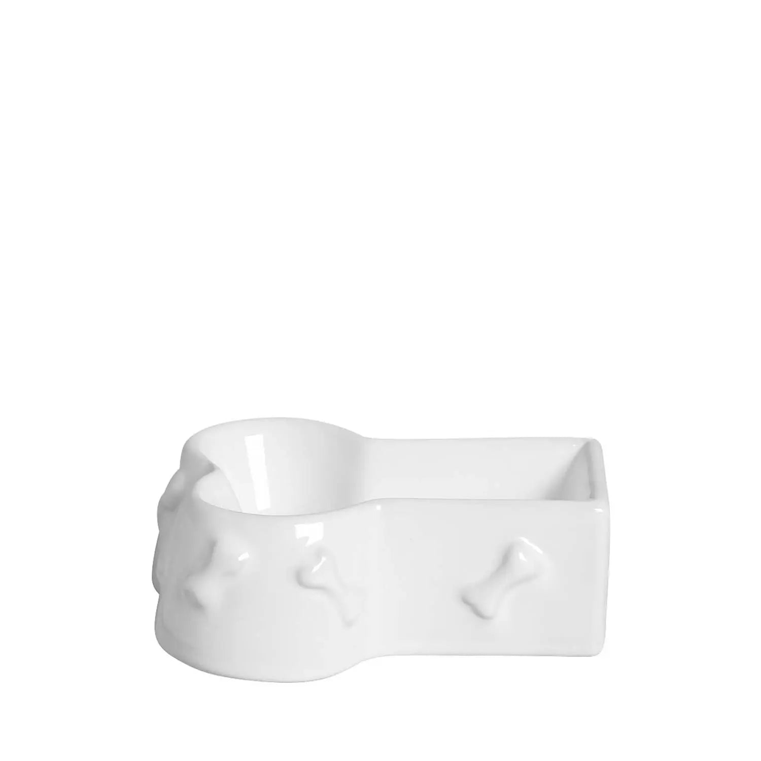 Homedock Comedouro Pet de Cerâmica Bone Branco 17 cm Burguina Cerâmica