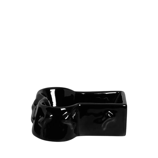 Homedock Comedouro Pet de Cerâmica Bone Preto 17 cm Burguina Cerâmica