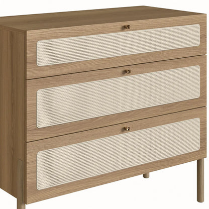 Homedock Cômoda Runa c/ 3 Gavetas 93 cm - Mel c/ Palhinha Artesano