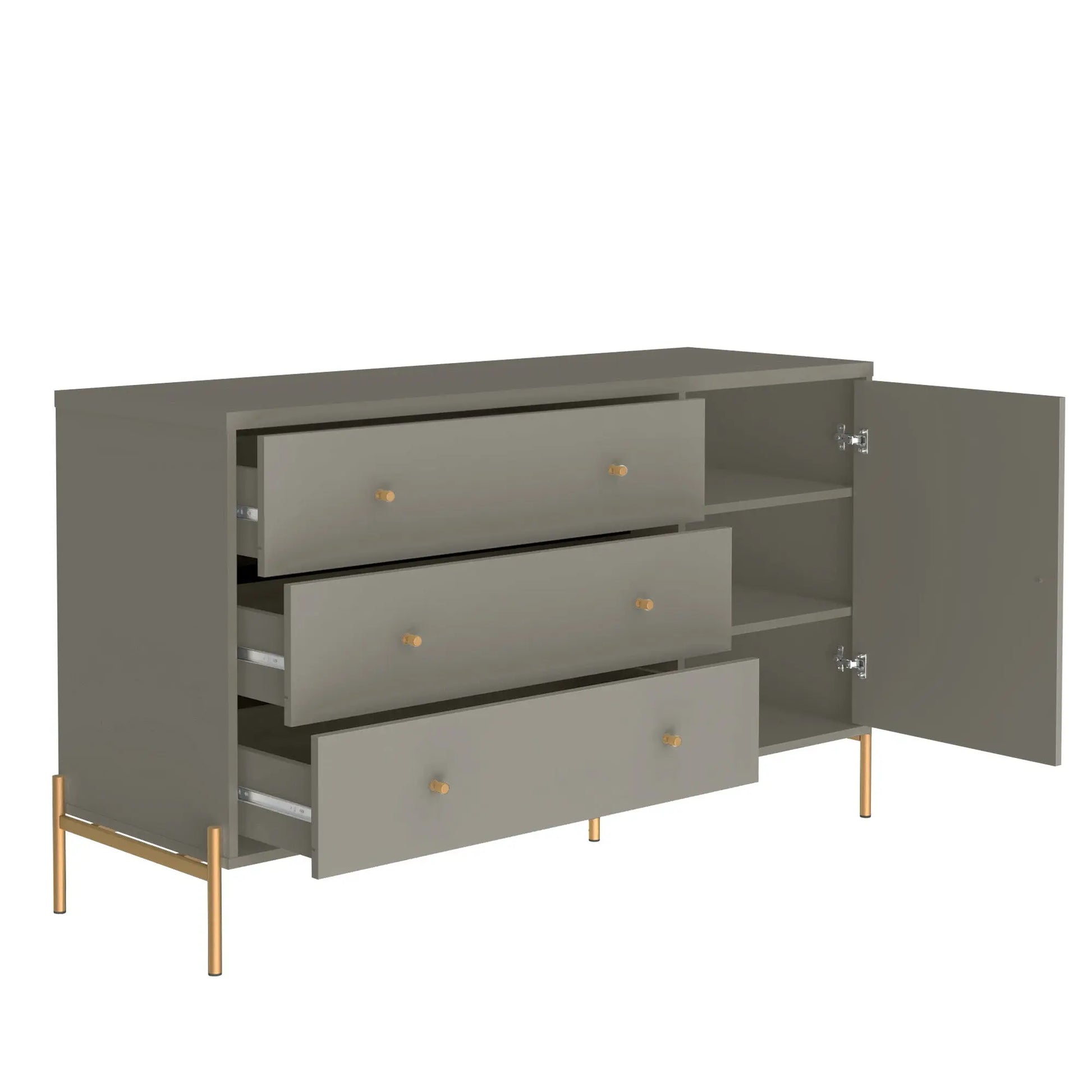 Homedock Cômoda c/ 3 Gavetas Jasper 138 cm - Grigio Gloss c/ Dourado Moveis