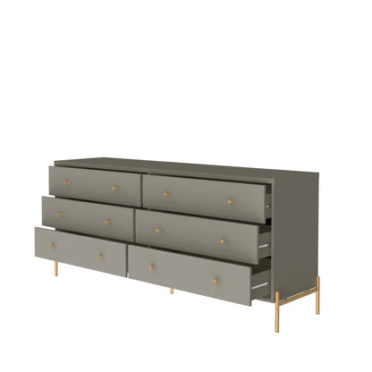 Homedock Cômoda c/ 6 Gavetas Jasper 180 cm - Grigio Gloss c/ Dourado Moveis