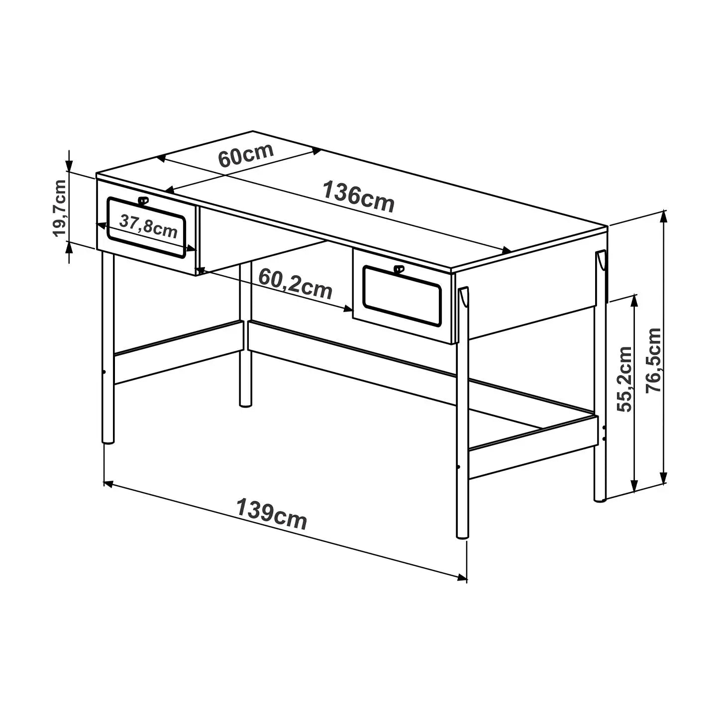 Homedock Escrivaninha Leif c/ 2 Gavetas 139 cm - Mel c/ Palhinha Artesano