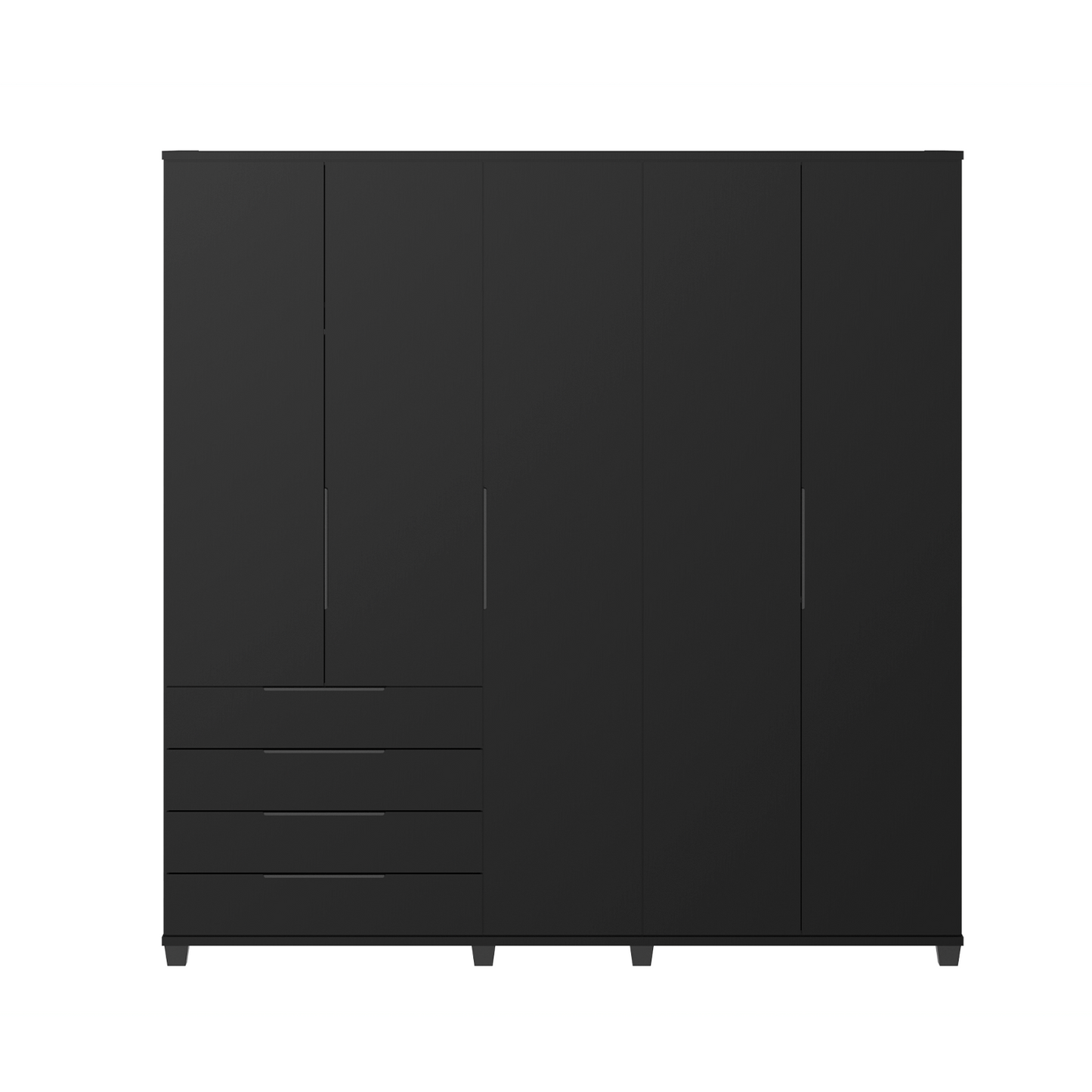 Homedock Guarda-Roupa Casal 5 Portas 4 Gavetas 100% MDF Allen 226 cm - Preto Fosco Móveis Província