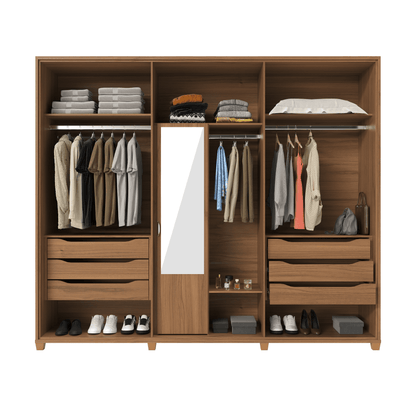 Guarda-Roupa Casal 6 Portas 6 Gavetas 100% MDF Rockford 274 cm - Canella c/ Off White Fosco