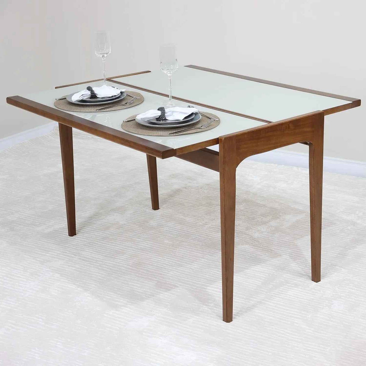 Mesa de Jantar Aparador Extensível Belize 53/106 cm - Imbuia c/ Vidro Fendi Claro