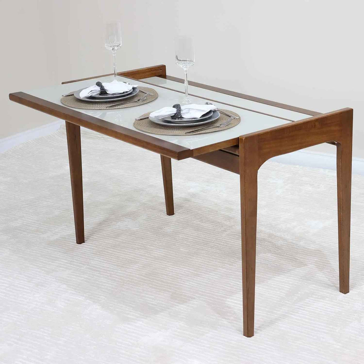 Mesa de Jantar Aparador Extensível Belize 53/106 cm - Imbuia c/ Vidro Fendi Claro