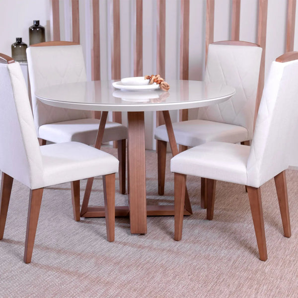 Mesa De Jantar Bennett Redonda 115 Cm - Natural C/ Vidro Off White ...