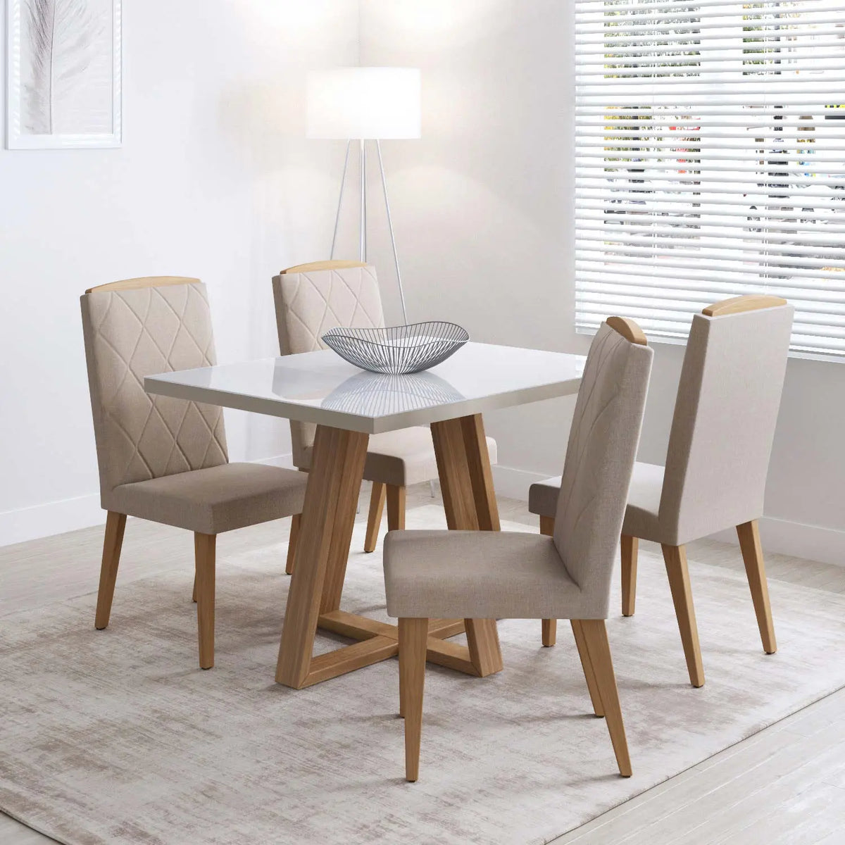 Homedock Mesa de Jantar Mara 115 cm - Cinamomo c/ Vidro Off White Moveis