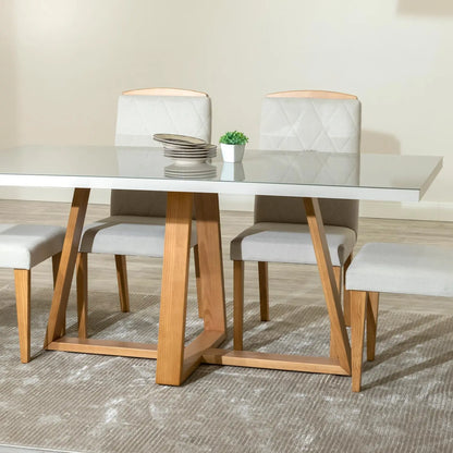 Homedock Mesa de Jantar Mara 180 cm - Cinamomo c/ Vidro Off White Moveis