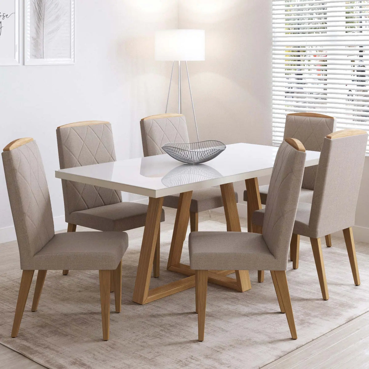 Homedock Mesa de Jantar Mara 180 cm - Cinamomo c/ Vidro Off White Moveis