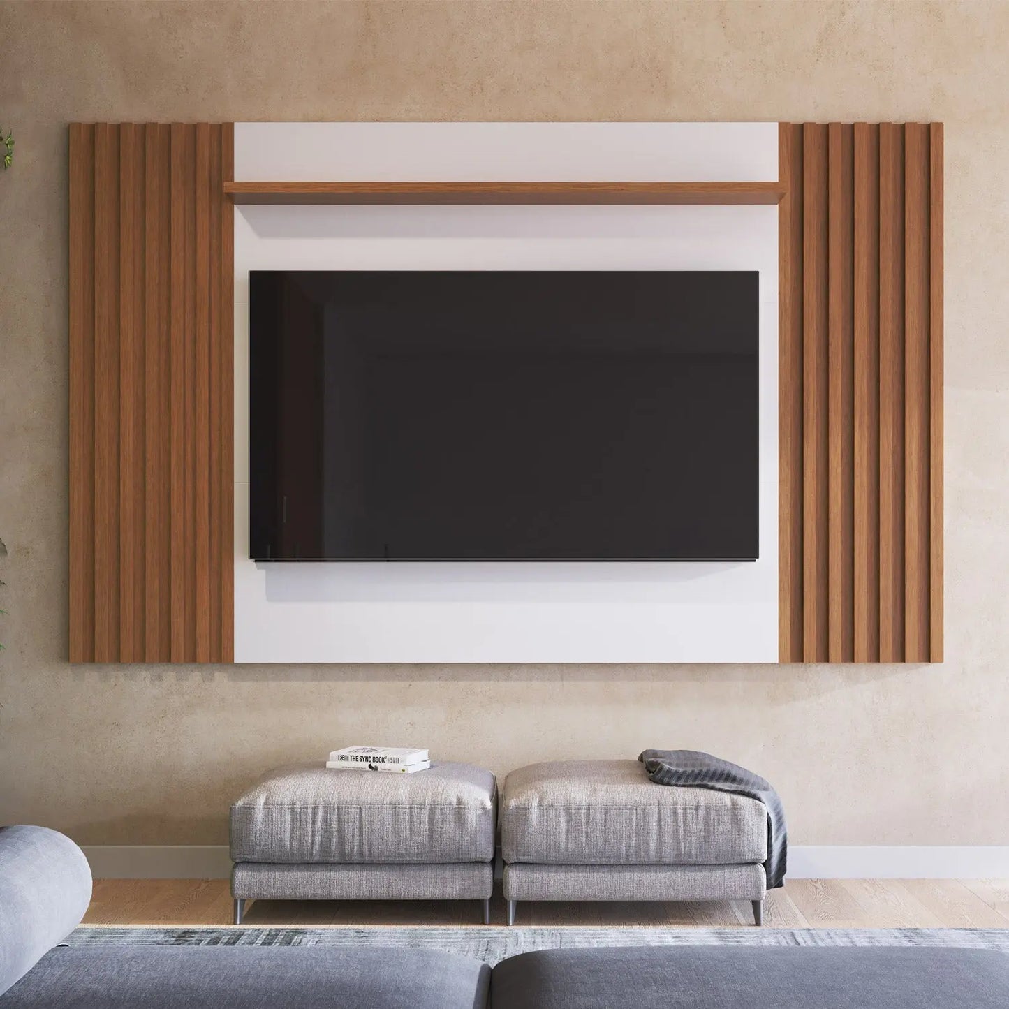 Homedock Painel para TV Allure 217 cm - Natural c/ Branco Gloss Móveis Provincia