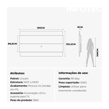 Homedock Painel para TV New Lincoln 195 cm  Freijó c/ Off White Gloss Móveis Provincia