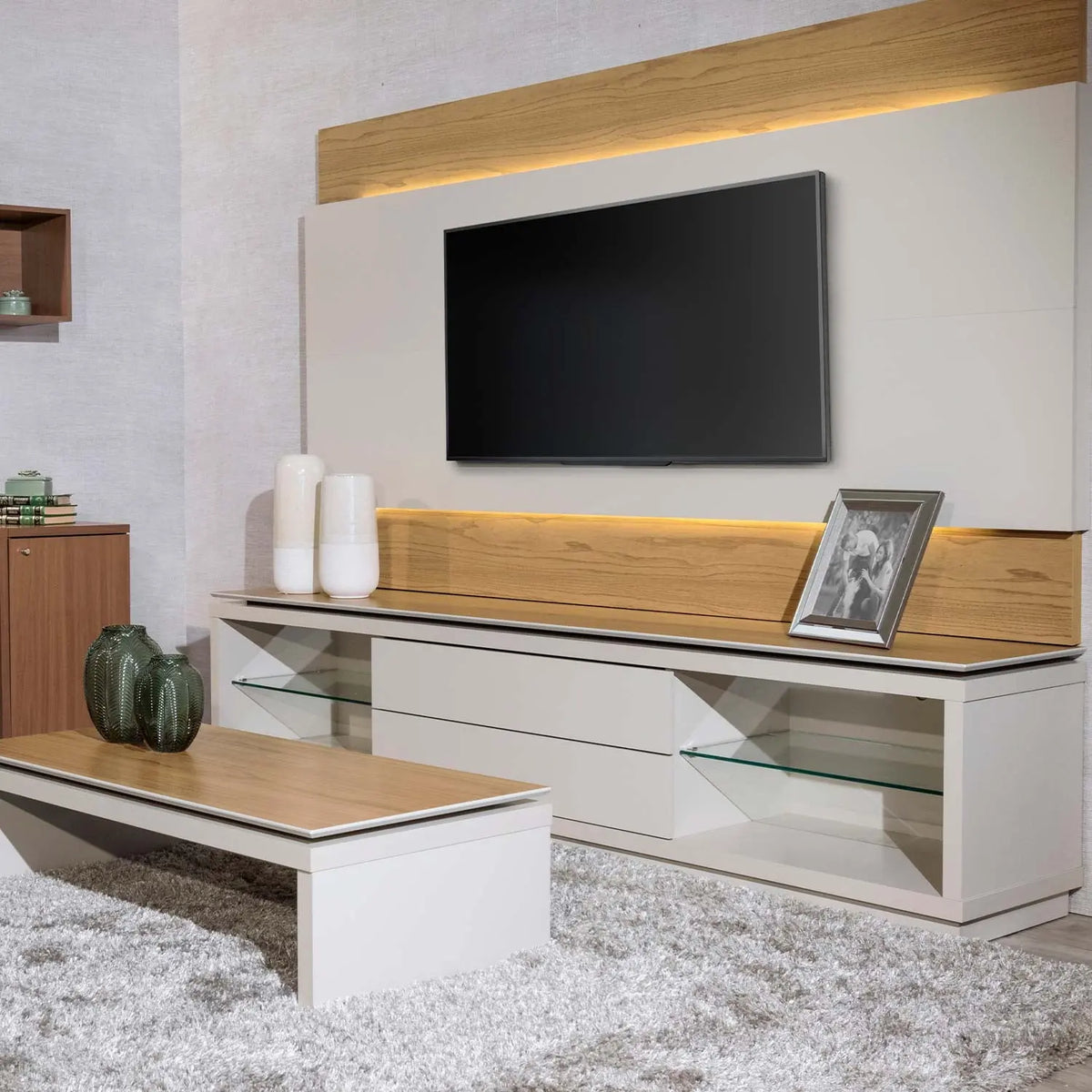 Homedock Painel para TV New Lincoln 217 cm - Cinamomo c/ Off White Fosco Móveis Provincia