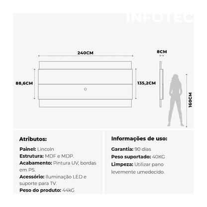 Homedock Painel para TV New Lincoln 240 cm  Freijó c/ Off White Gloss Móveis Provincia