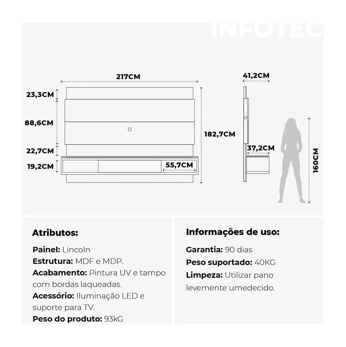 Homedock Painel para TV New Lincoln com Gaveta 220 cm - Cinamomo c/ Off White Fosco Moveis