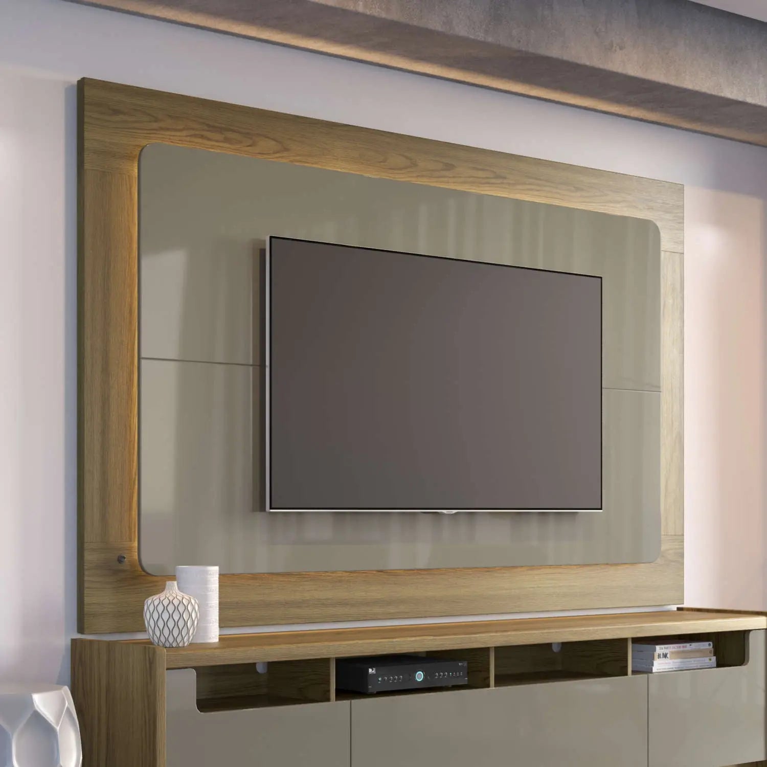 Homedock Painel para TV Oslo 182 cm - Freijó c/ Grigio Gloss Moveis