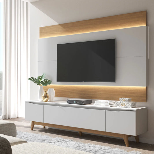 Homedock Rack Flynt com Painel Lincoln 220 cm - Natural c/ Off White Fosco Moveis