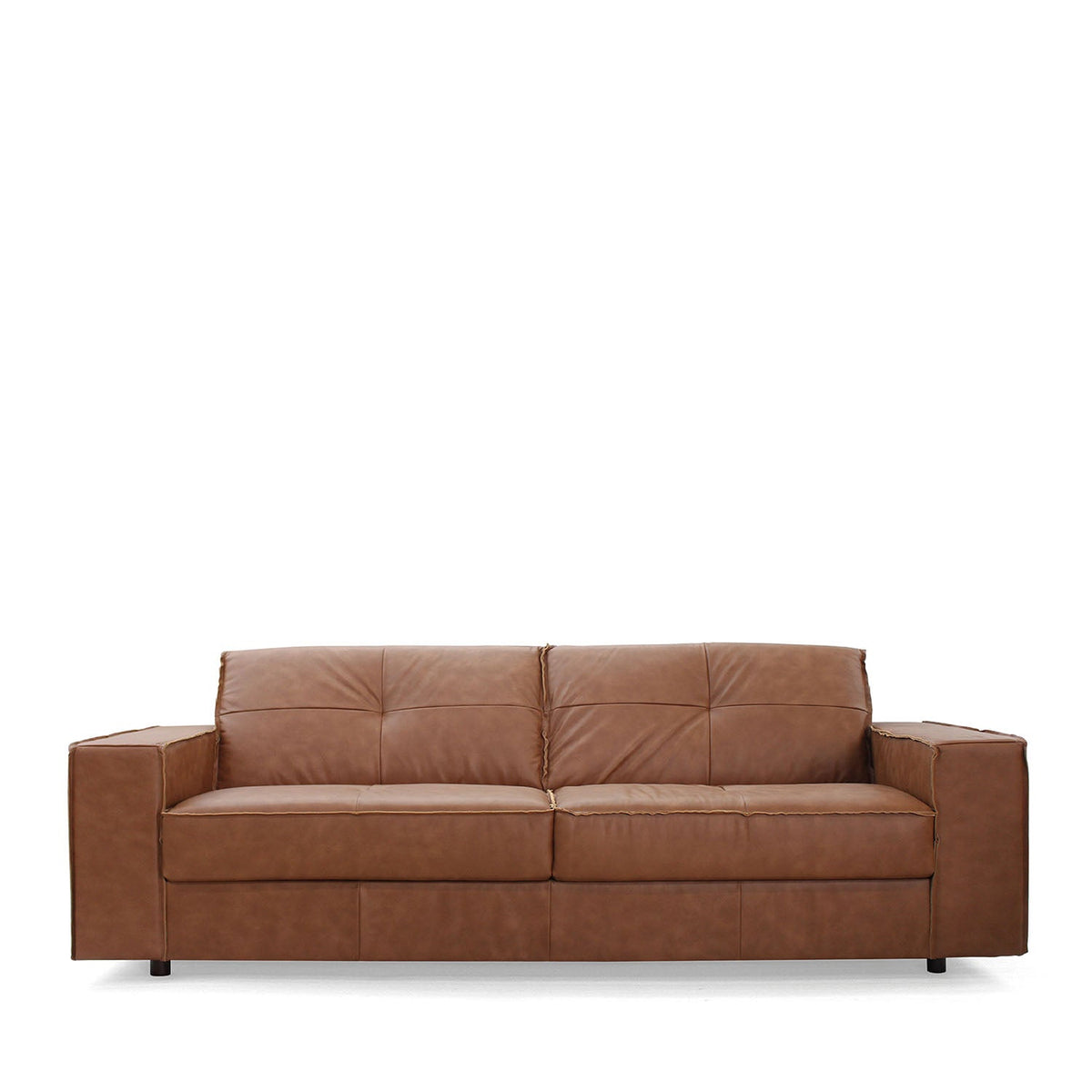 Homedock Sofá Wood 208 cm - Couro Caramelo Minuano