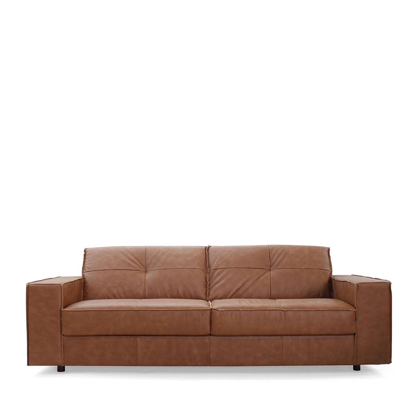 Homedock Sofá Wood 208 cm - Couro Caramelo Minuano