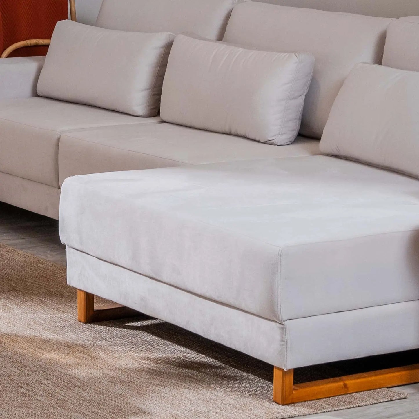 Homedock Sofá com Chaise Lado Direito Mônaco 330 cm - Veludo Texturizado Off White Primorflex